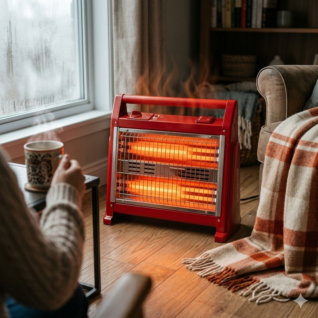 1600W 3-in-1 electric infrared quartz heater with humidifier, fan, and adjustable thermostat