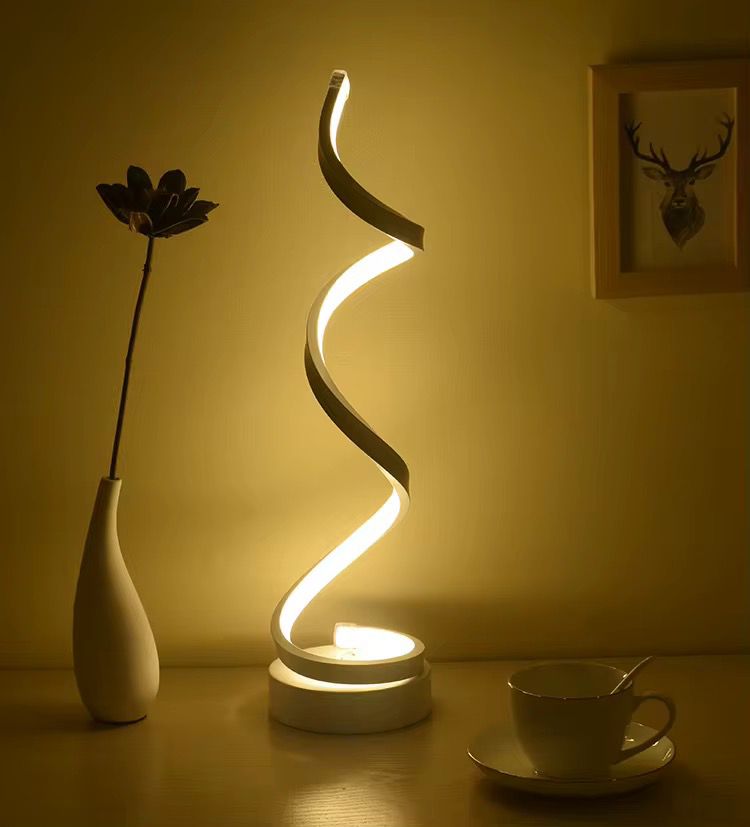 gold LED spiral decorative table lamp shade made of acrylic and iron with white and warm light options