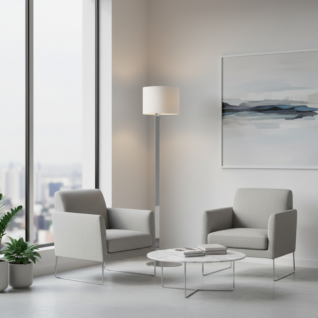 Floor Lamp with Matt White Shade, Chrome Finish stand-PLAMPA2346