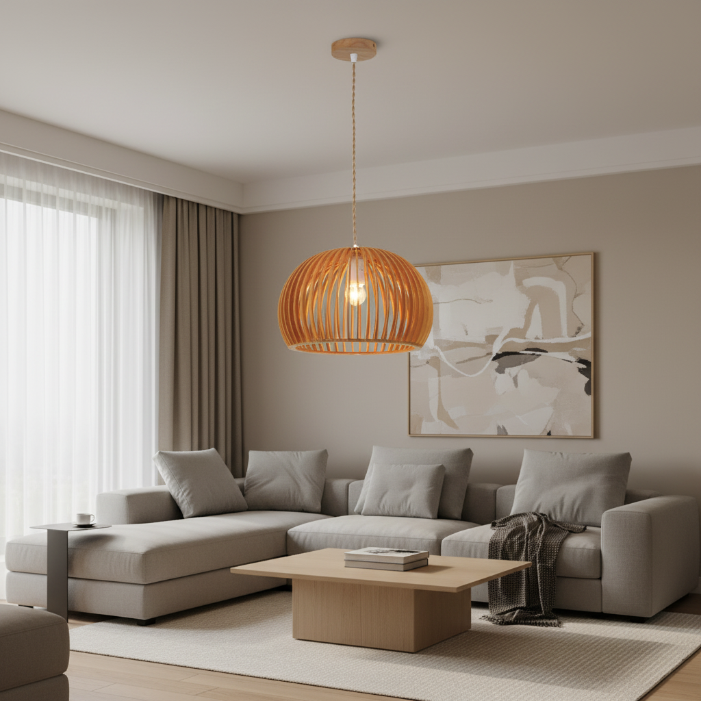 Wooden Slatted Dome Pendant Light – PL WD25-01