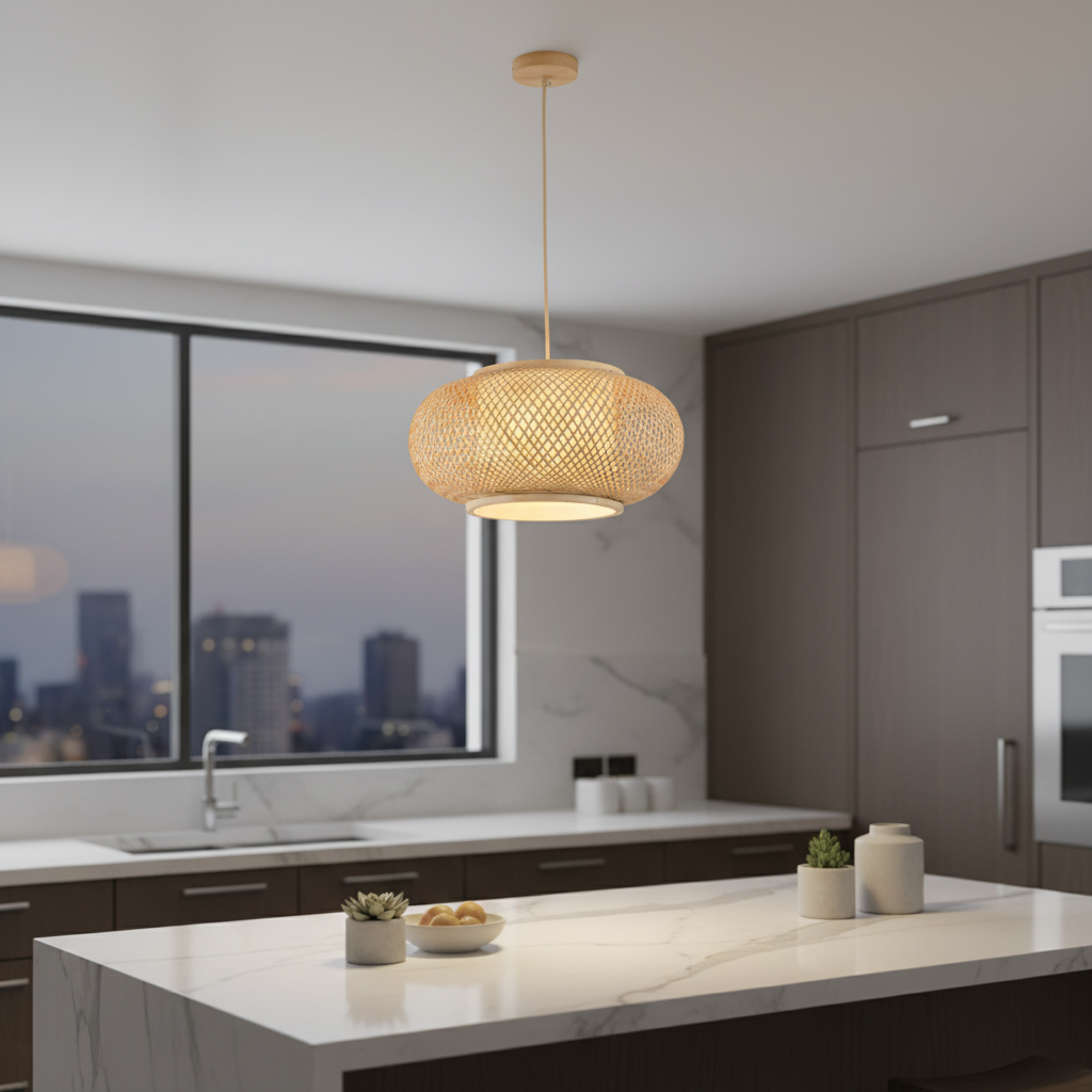 Bamboo Globe Pendant Lamp – Natural Wood Finish, PL WD25-12