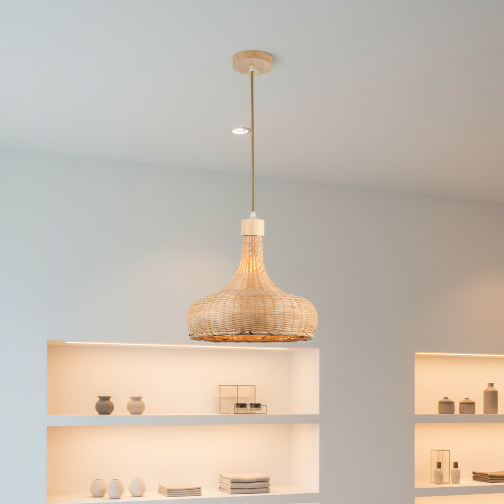 Bamboo Pendant Lamp with Wide Dome Shade PL WD25-17