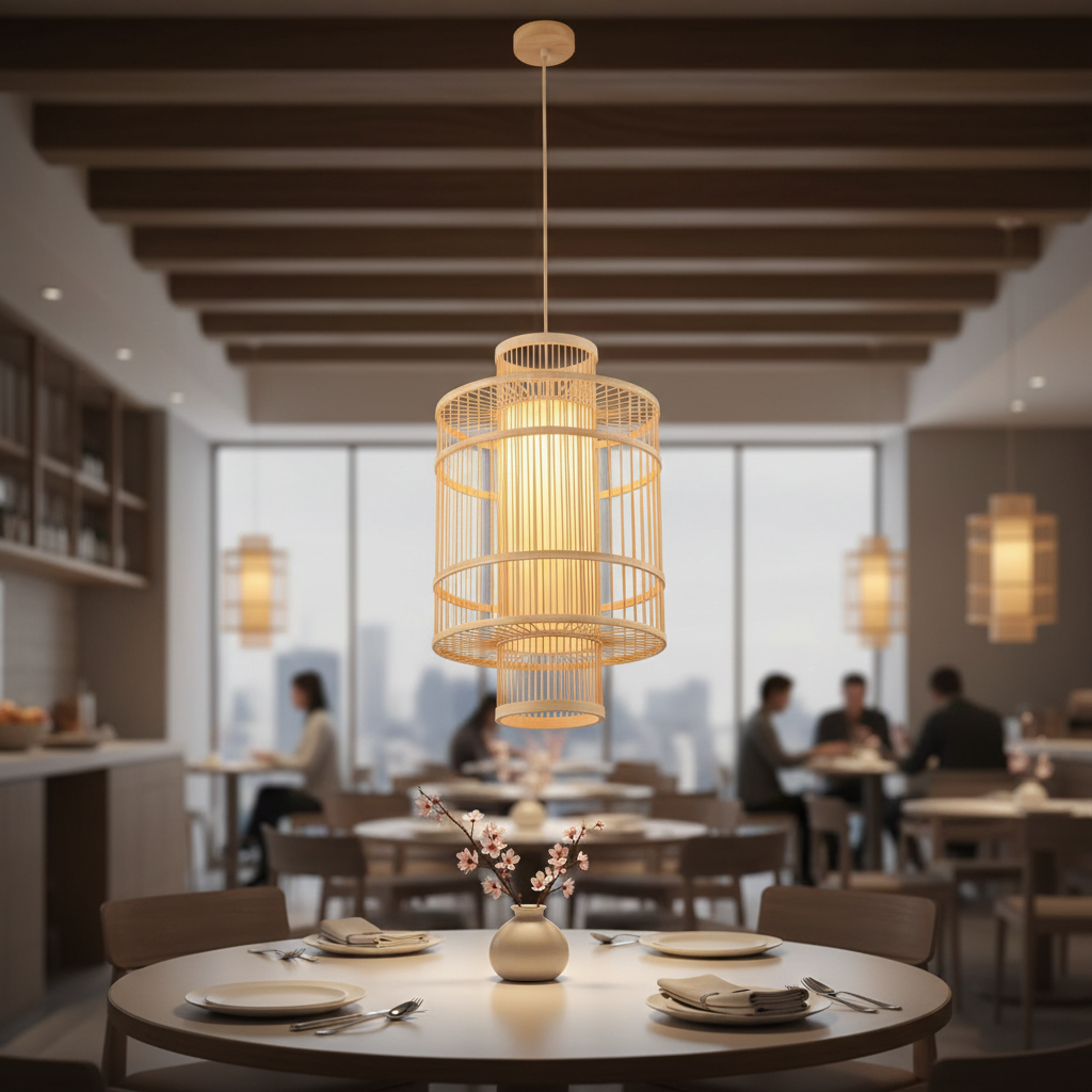 Cylindrical Frame Bamboo Pendant Lamp PL WD25-29