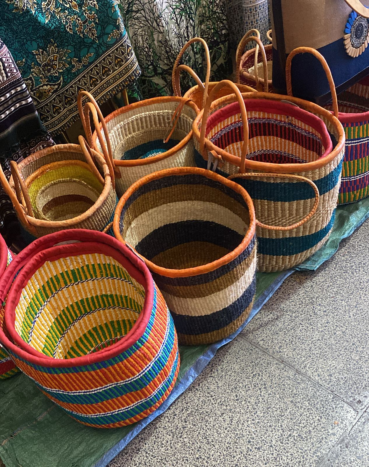 African Handwoven Basket with Handles