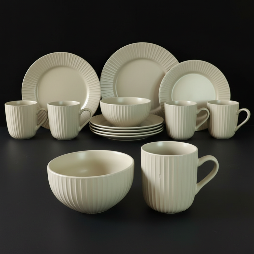 16pc Ceramic Dinner Set – Soft Beige