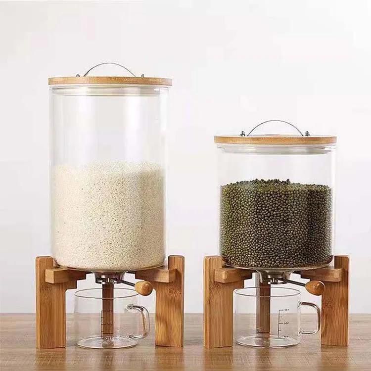 5L Borosilicate Glass Grain Dispenser With Bamboo Stand