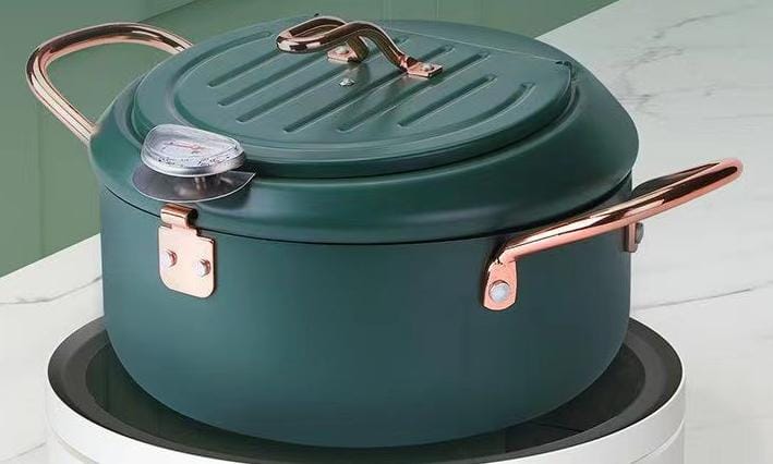 Frying Pot With Thermometer And Oil Drain Grill