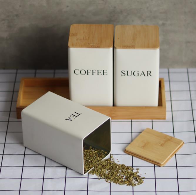 Metal Coffee Jar Set With Bamboo Lid