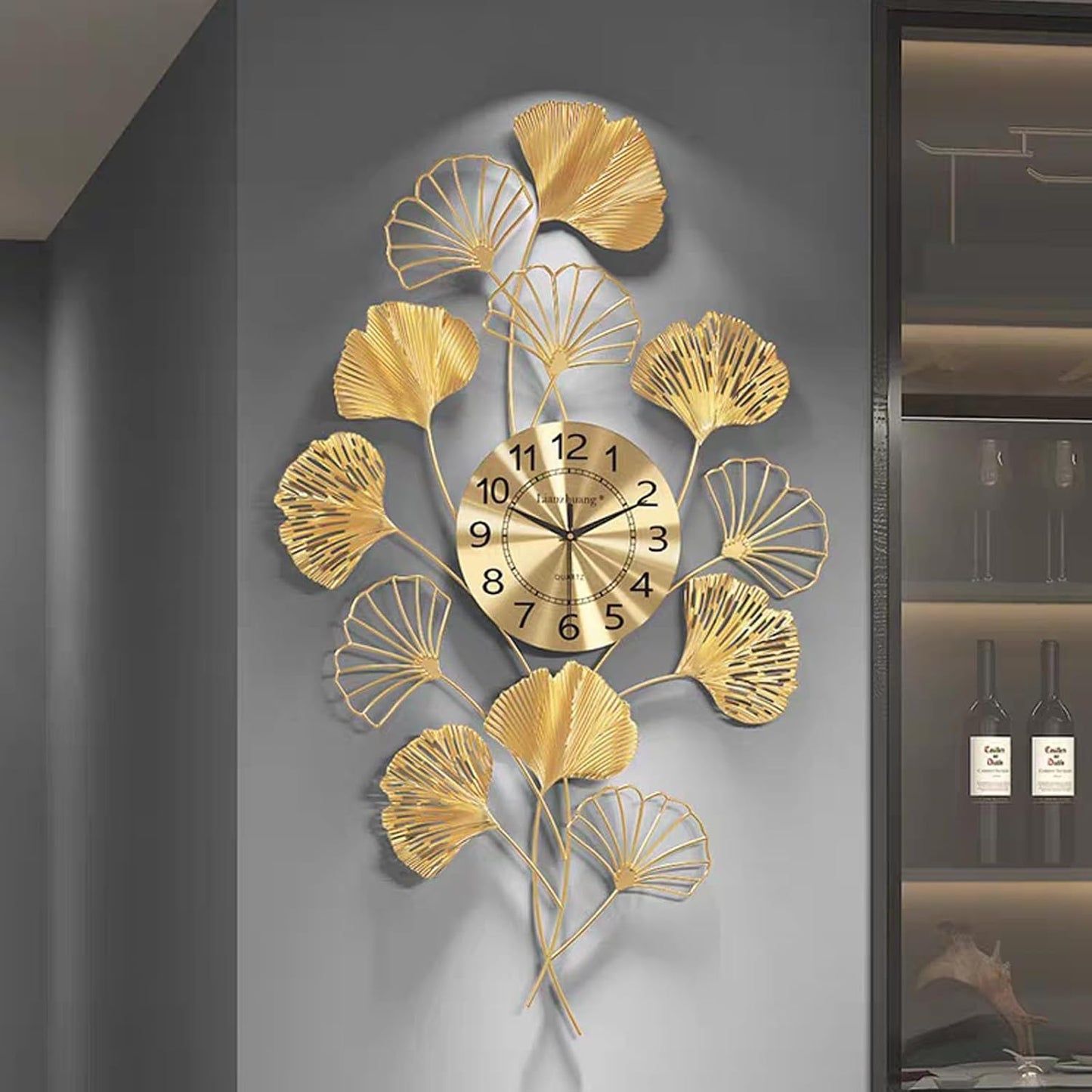 Iron wall clock with gold finish designed as a modern decorative and functional timepiece for home or office walls.