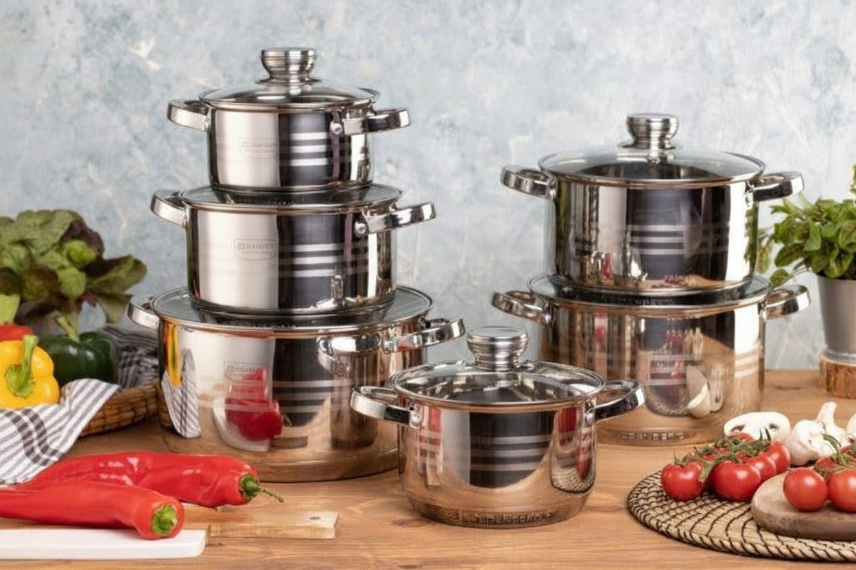 12pc Stainless Steel Cookware Set with Turbo Induction Base