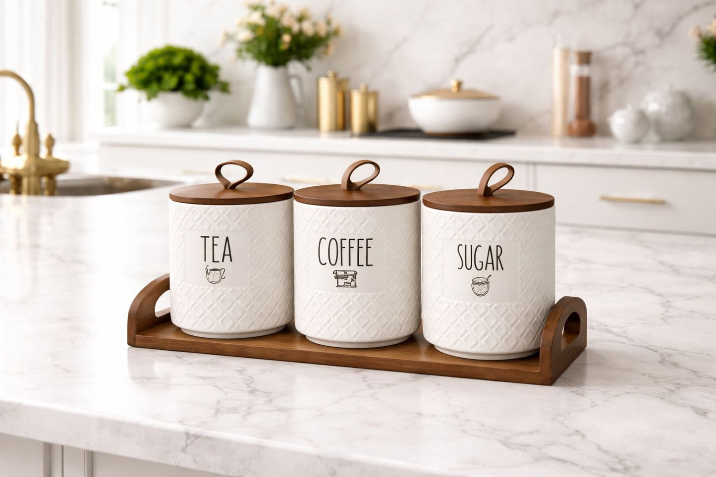 4-Piece Ceramic Canister Set With Tray