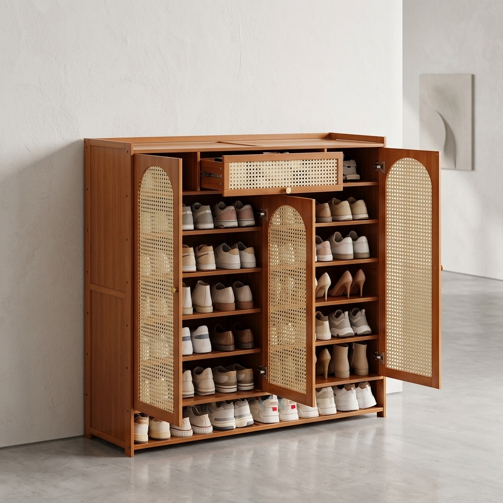 Wooden Bamboo Shoe Rack & Storage Cabinet