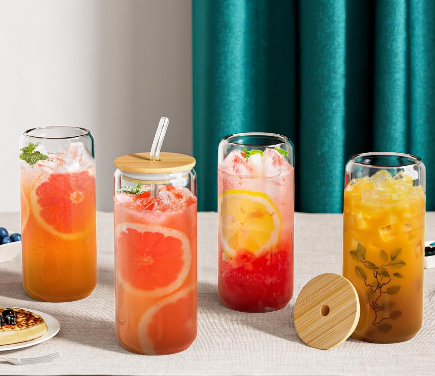 1Pc 500ml Borosilicate Glass Cup with Bamboo Lid