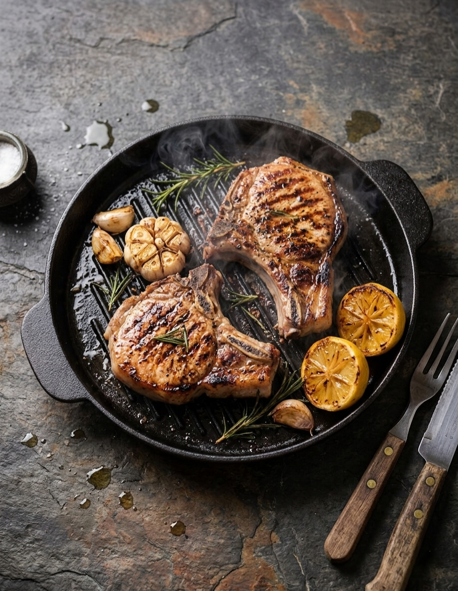 Cast Iron Grill Pan With Wooden Base