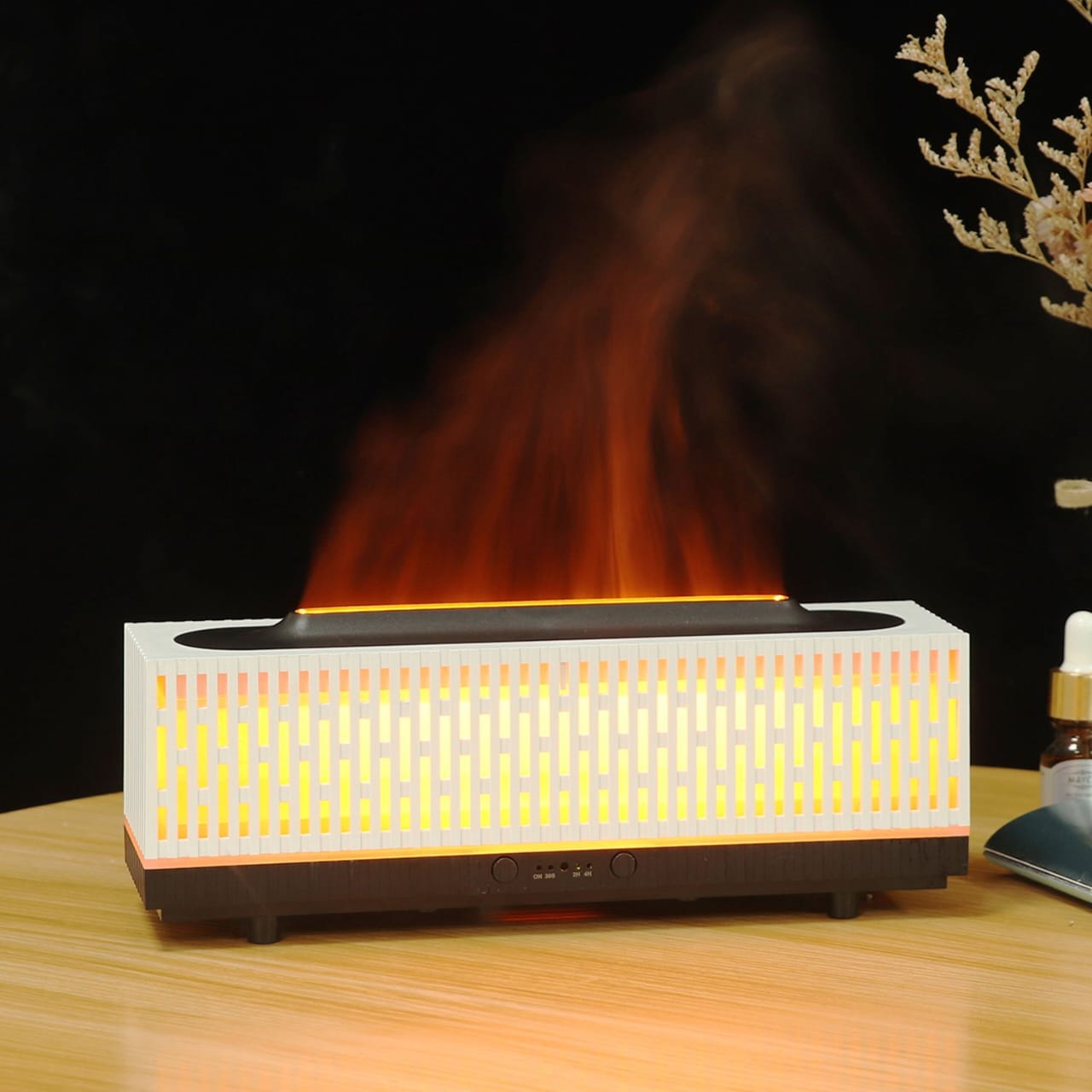 White striped 3D flame humidifier with remote control