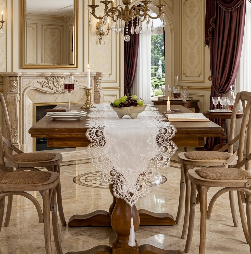 Embroidered Lace Table Runner