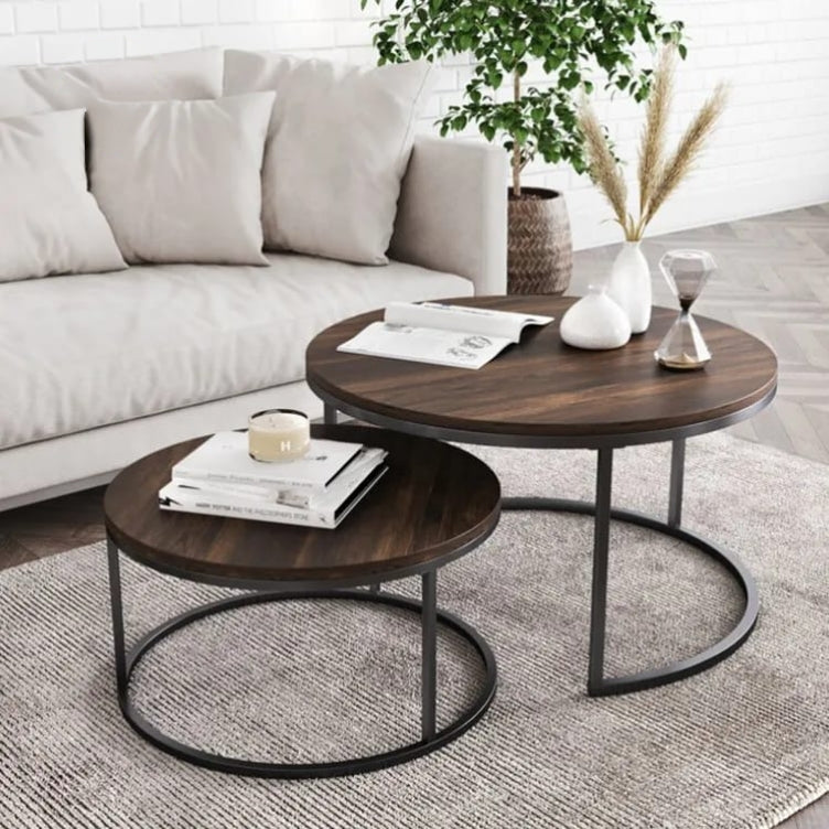 Nesting Table With Oak Brown Wooden Finish