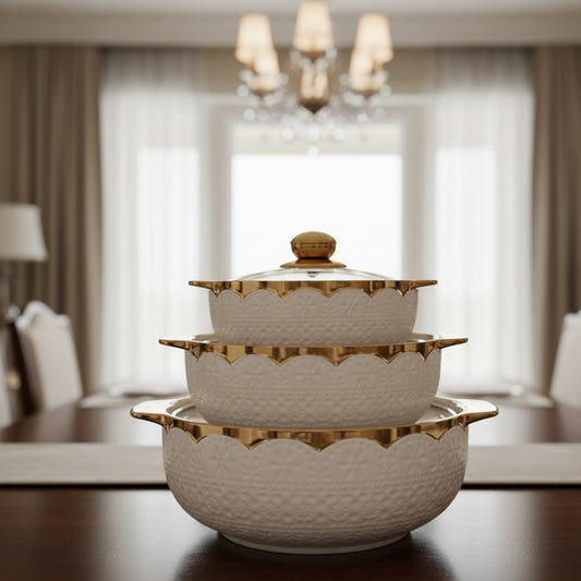 3-Piece ceramic pot set with matching lids