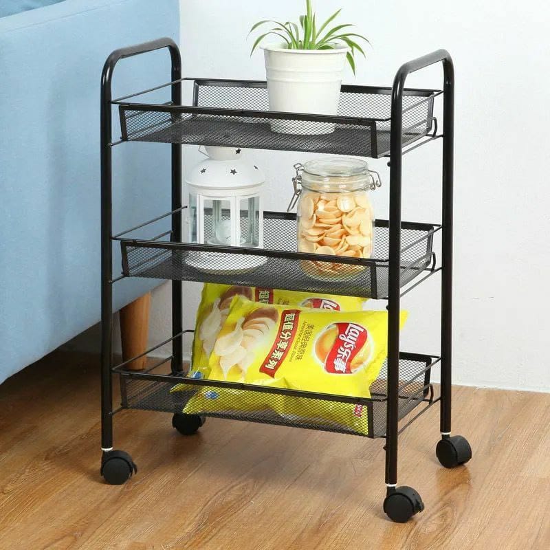 3 layer Multifunctional Mesh Storage Trolley