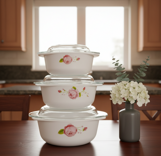 3-Piece transparent glass casserole set with lids