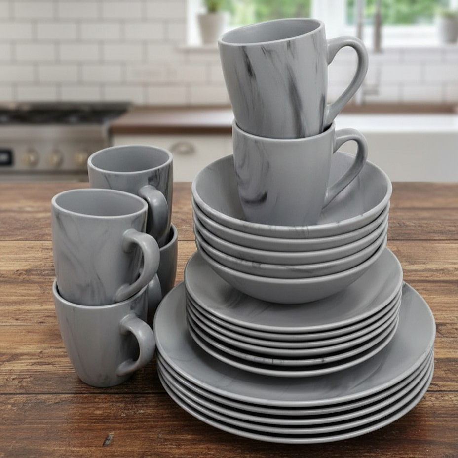 24-Piece Ceramic Marble Dinner Set