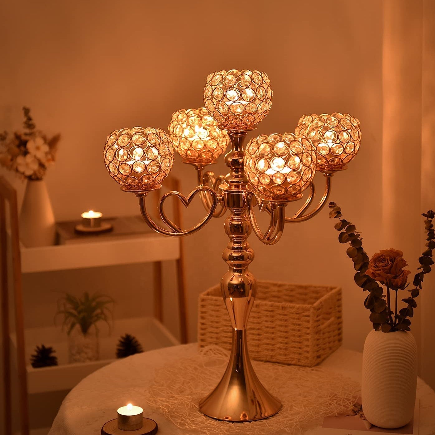 5 arm candle holder metal candelabra, elegant decorative centerpiece for home and events. 🕯️