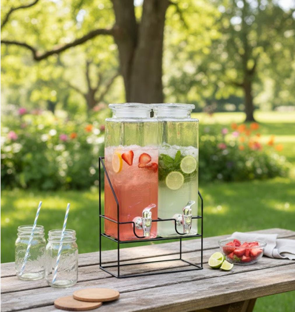 2.2L 2-Pack Glass Beverage Dispenser Set