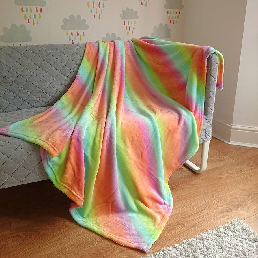 Large rainbow faux fleece blanket, soft and warm, big 6Γ6 size
