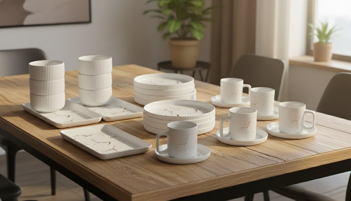 32pcs Matte Stoneware Marble Finish Dinner Set