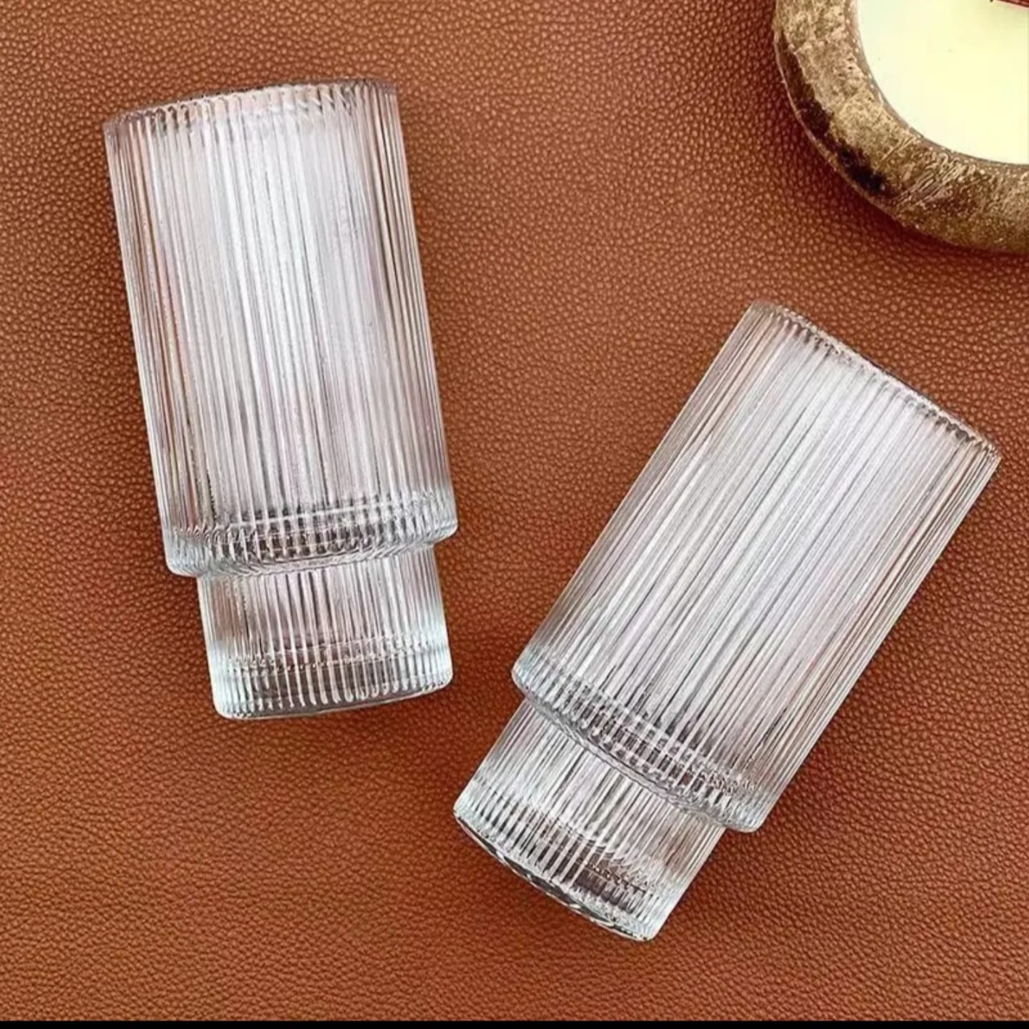 Set of 6 ribbed aesthetic highball crystal glasses with 290ml capacity