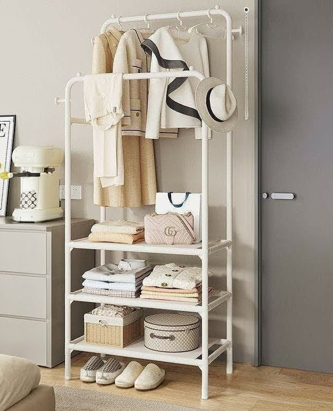 Double Clothing Garment Rack with 3-Tier Storage Shelf