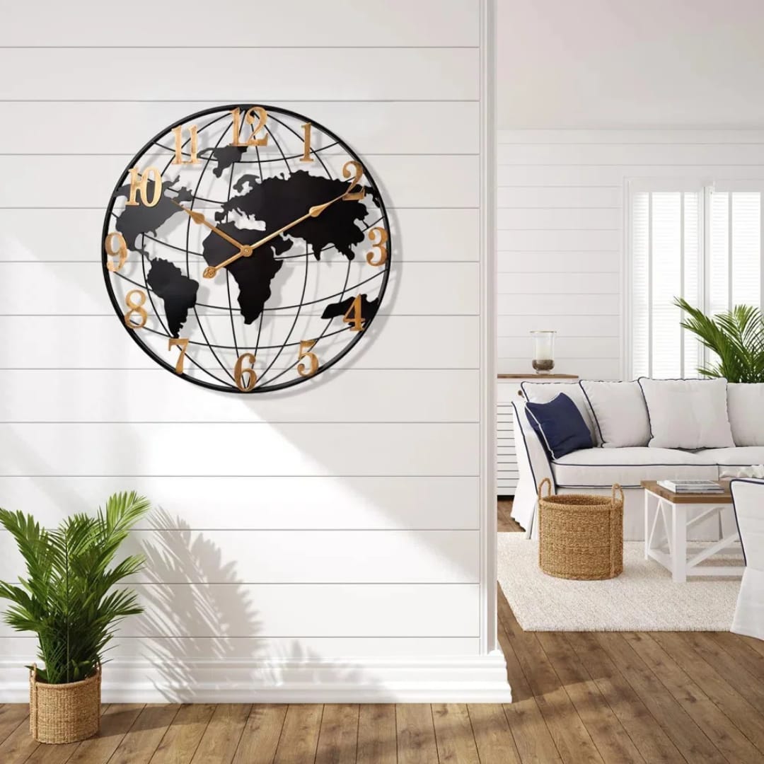 Iron Art World Map Quartz Wall Clock