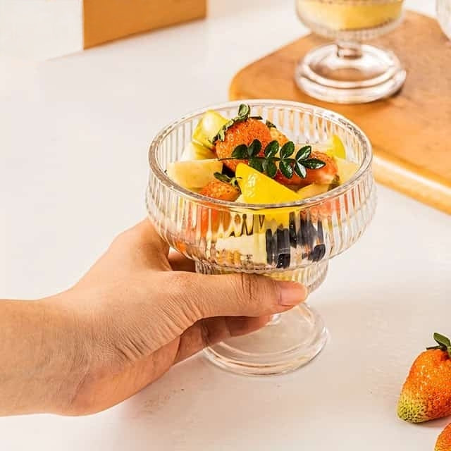 Vintage Ribbed Ice Cream Dessert Glass Set – 6 Pieces
