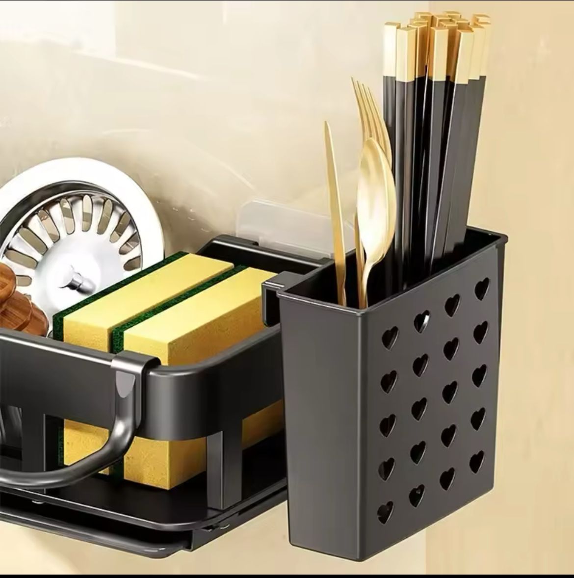 Kitchen Sink Drain Rack with Sponge Holder And Cutlery Tray