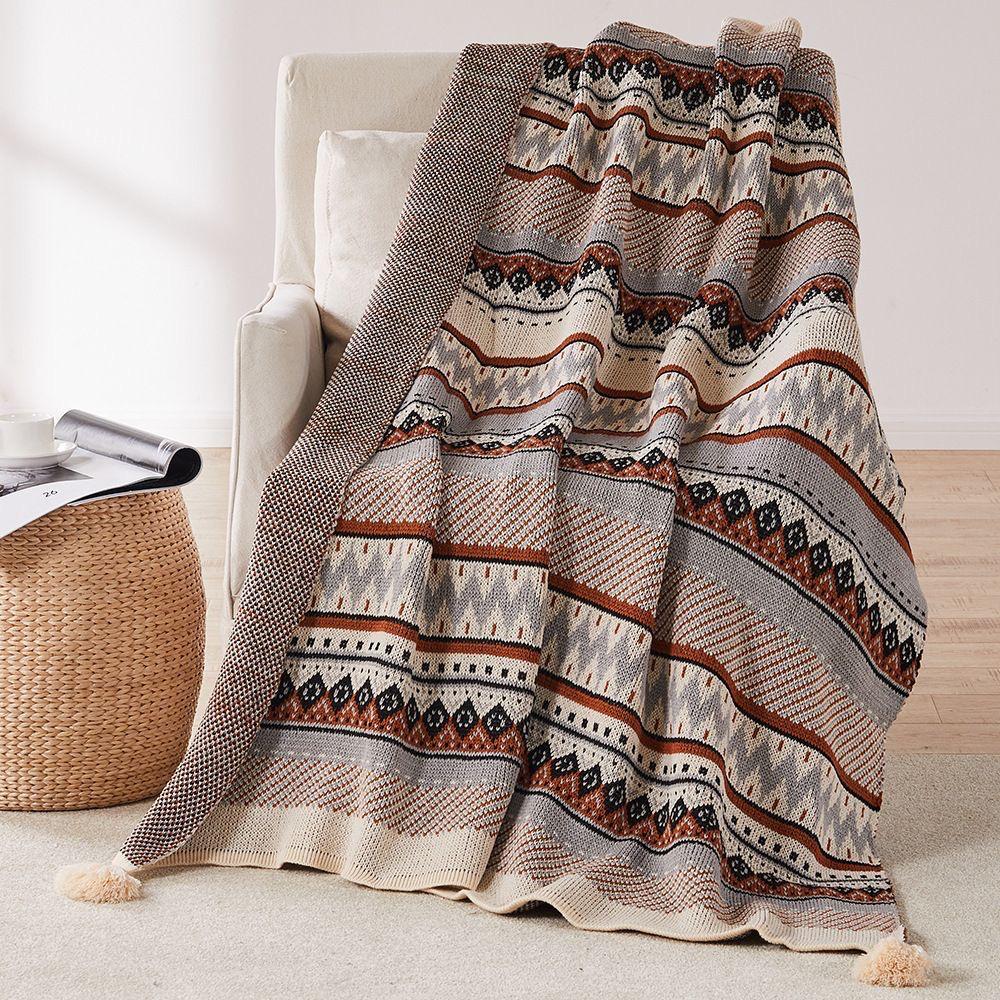 Bohemian Knitted Throw Blanket With Tassels