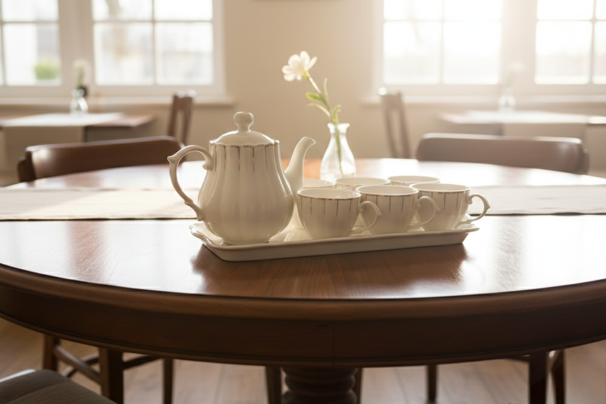 6Pcs Ceramic Cup Set With Tray And Kettle