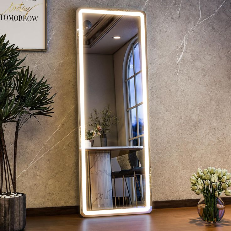 LED mirror with 3 lights and stand, 160cm × 50cm, perfect for makeup, grooming, and dressing table décor.