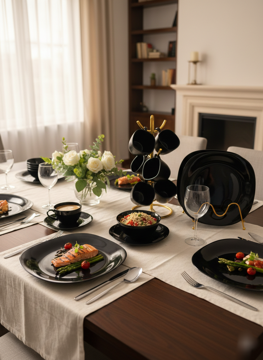 18-Piece Black Ceramic Dinner Set