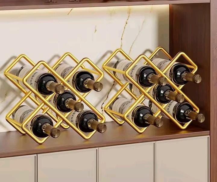 5 Slots Geometric Wine Holder – Gold Metal