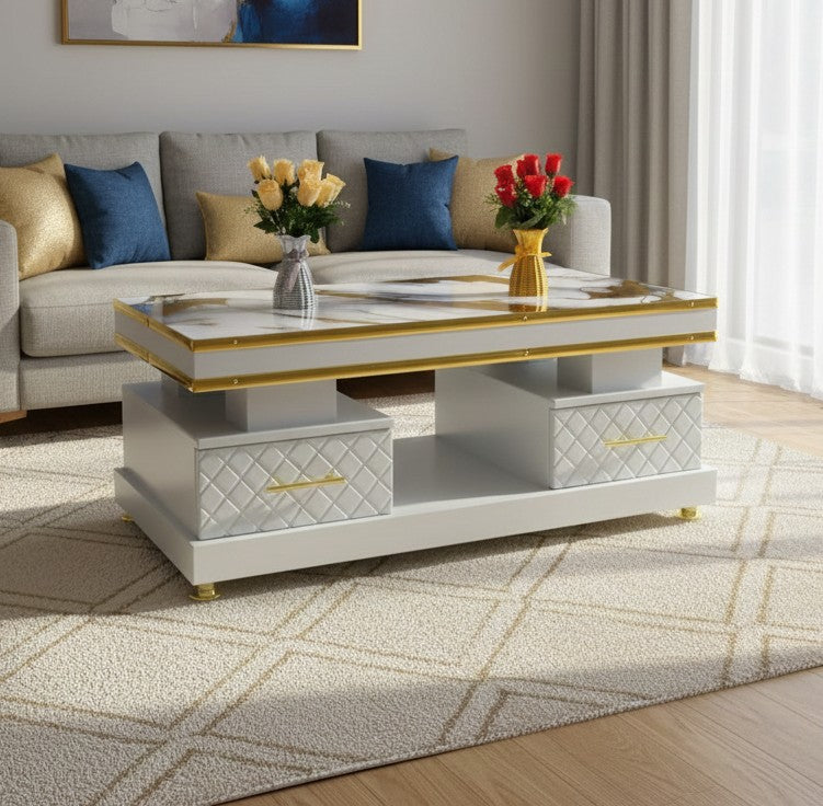 Executive White Coffee Table with Marble Top