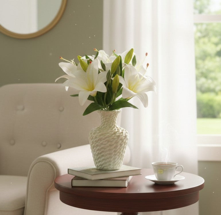 Artificial Tiger Lily Flowers with Plastic Vase