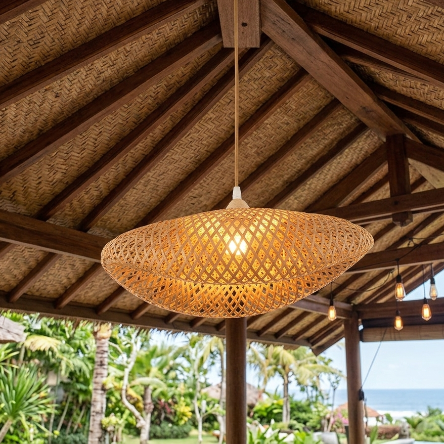 Bamboo Pendant Lamp – Natural Wood Finish, 40cm-PL WD25-09