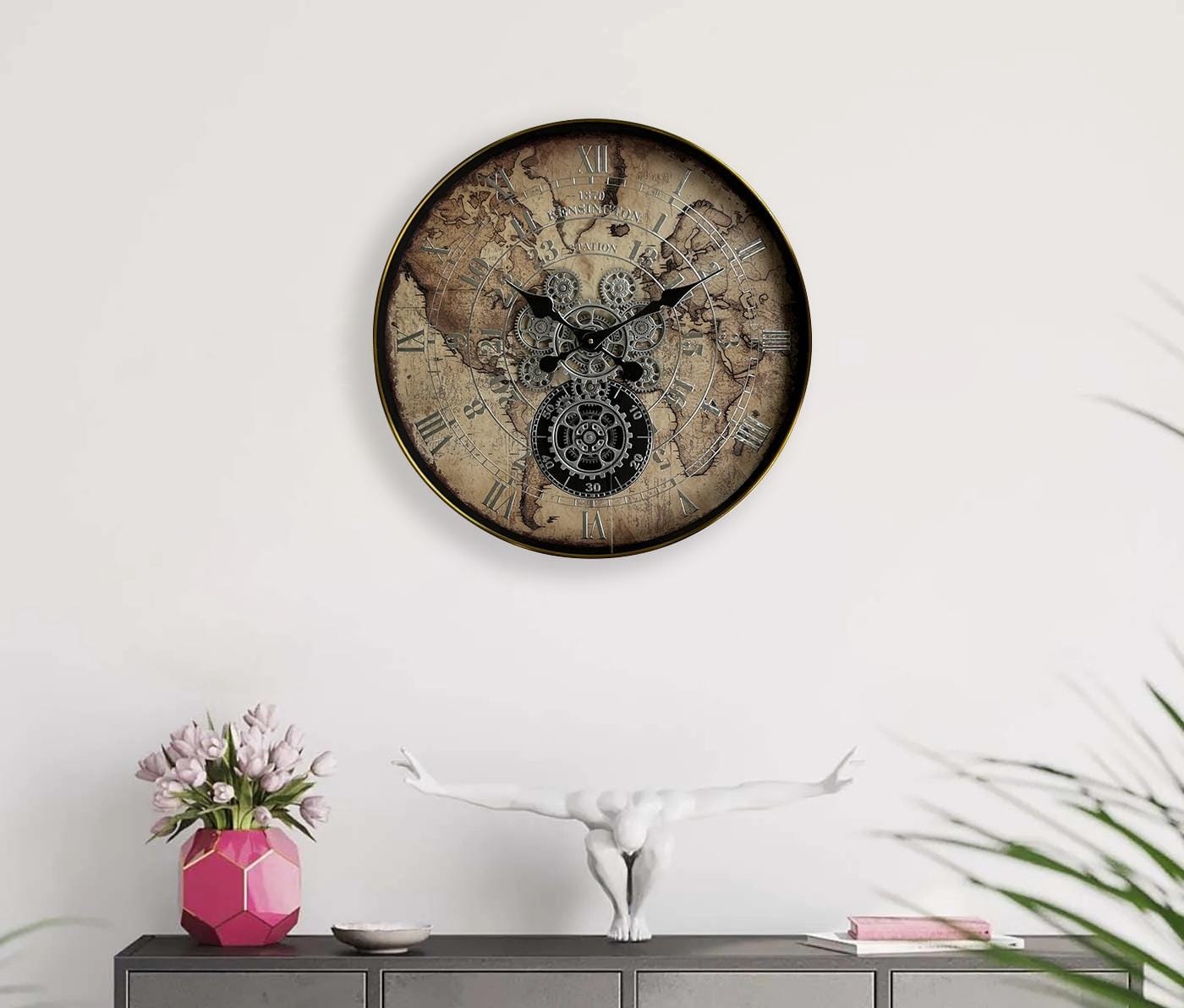 60 cm Round Vintage Gear Wall Clock