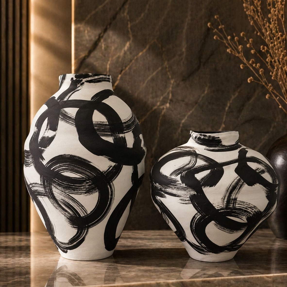 CJ-27 artistic vase set with bold decorative patterns for modern home statement décor