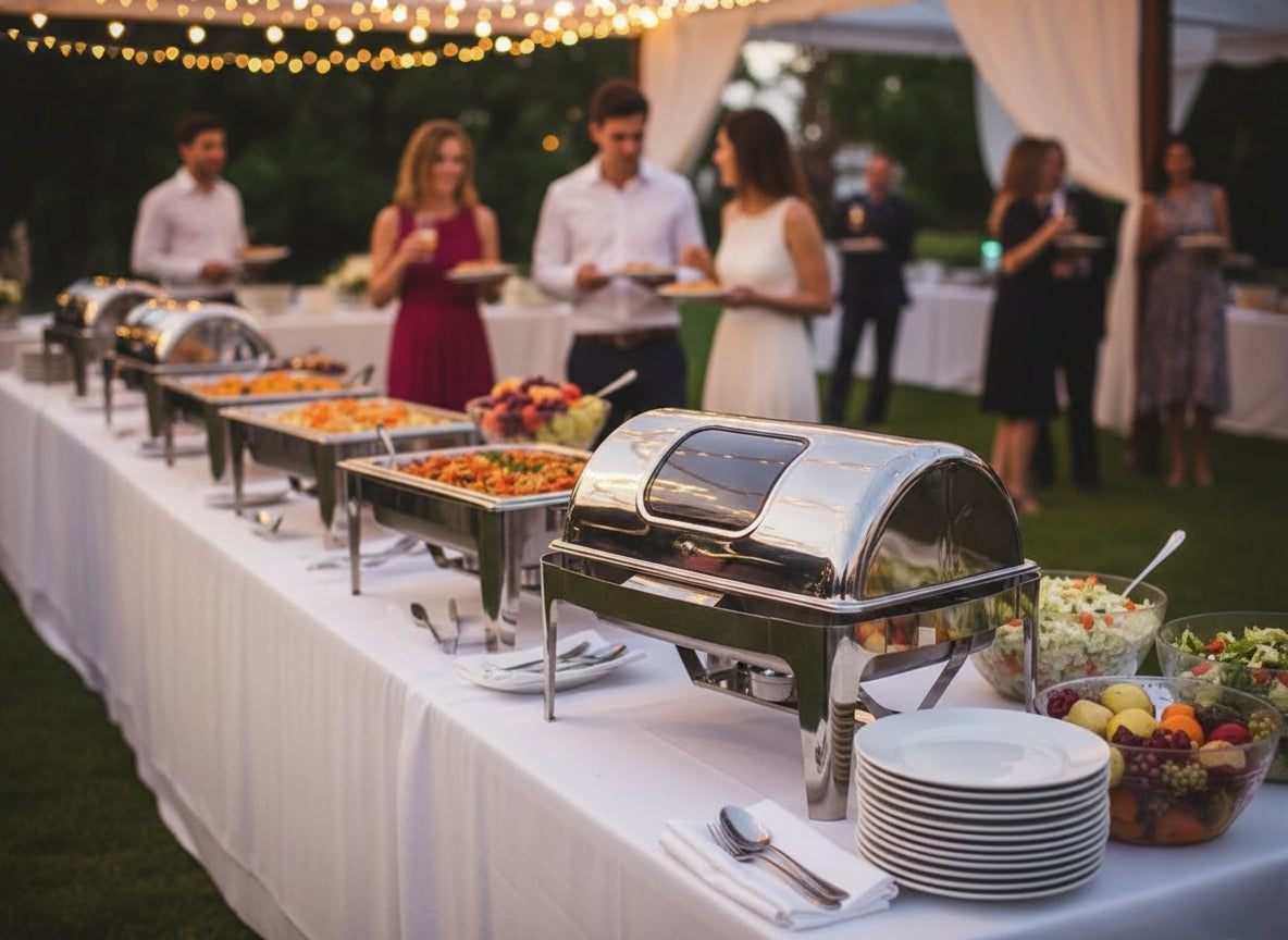 9L Heavy Stainless Steel Silver Roll Top Chafing Dish Set