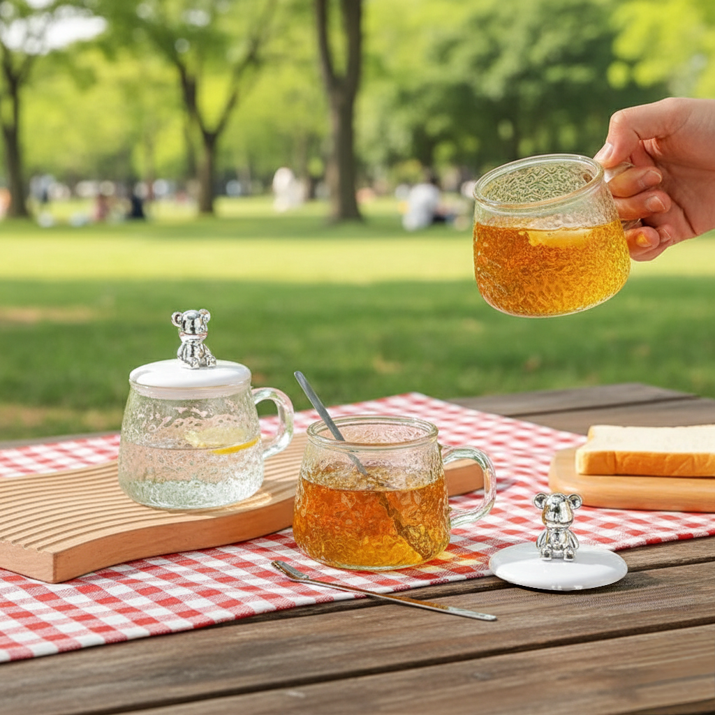 Borosilicate Glass Cup With Lid And Spoon