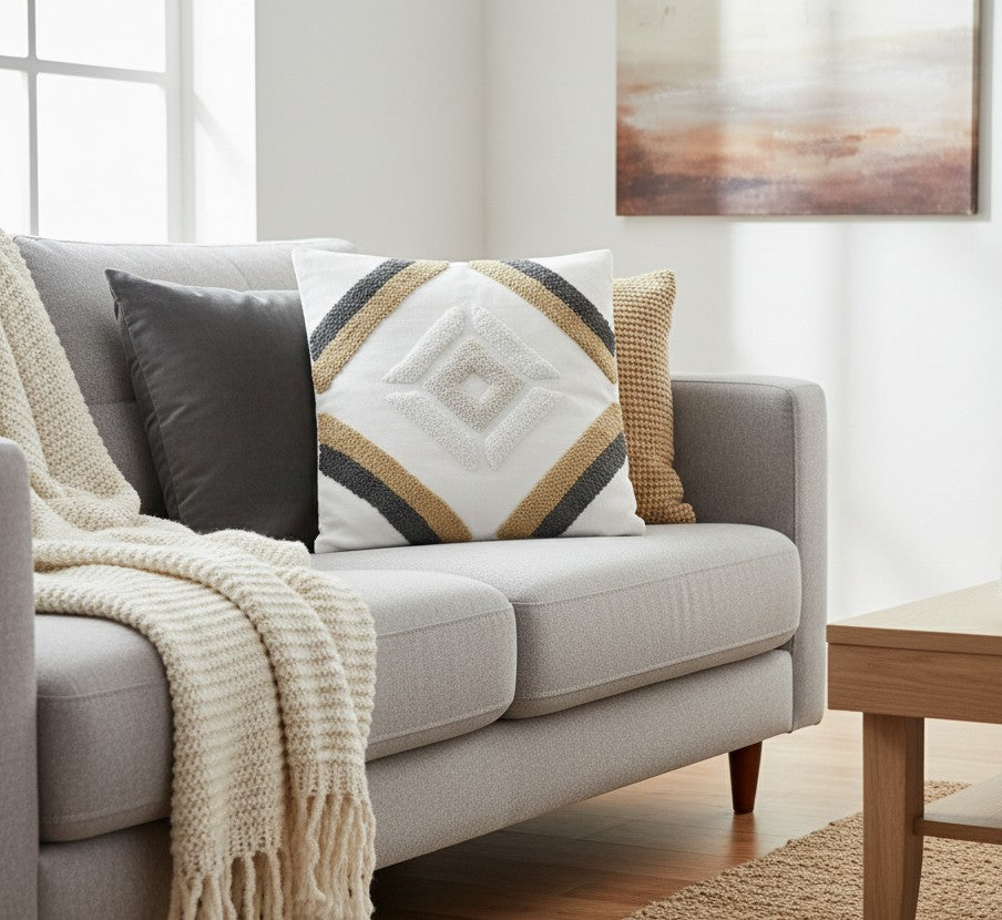 Boho Geometric Diamond Line Tufted Pillow Covers – 45×45 cm