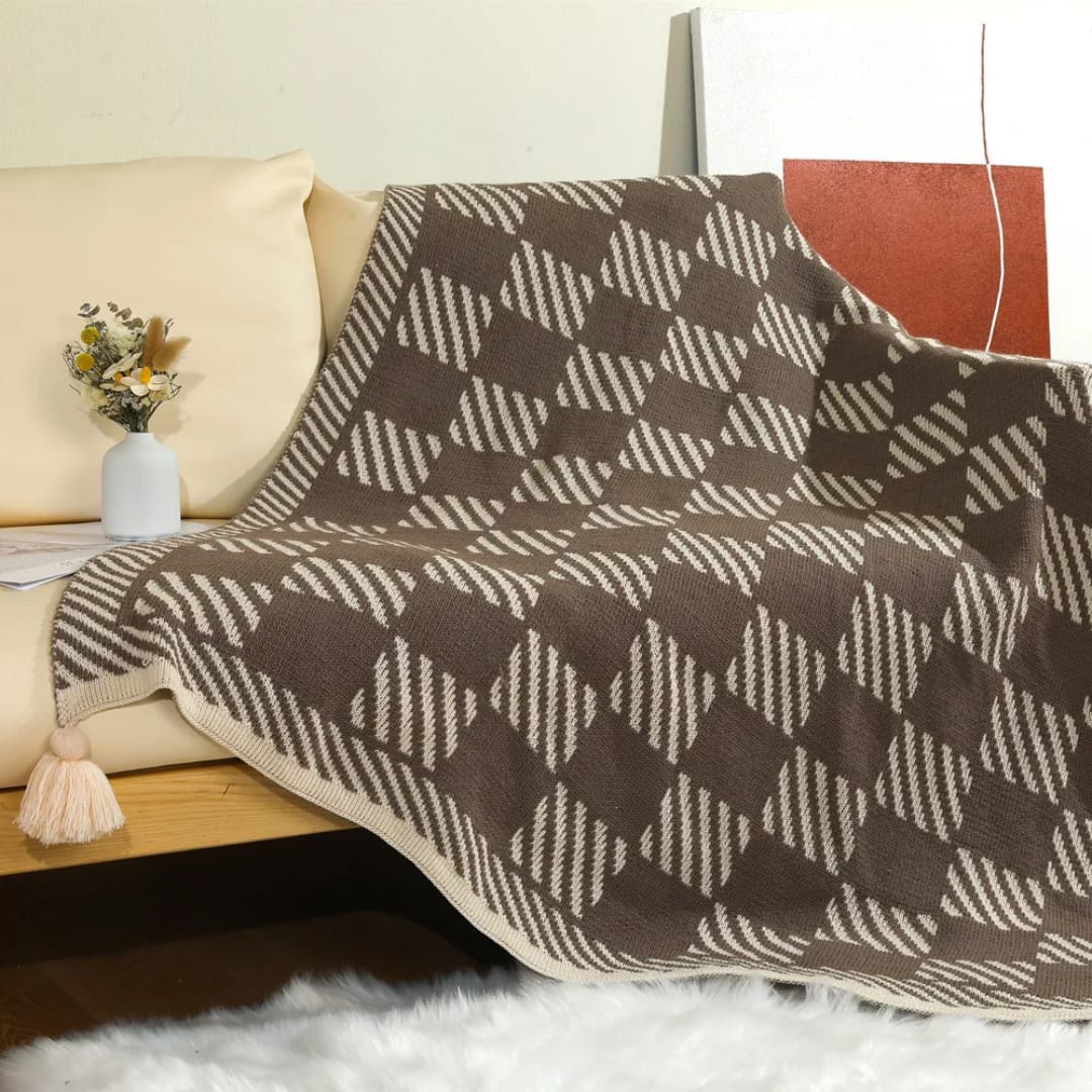 Bohemian Knitted Throw Blanket With Tassels