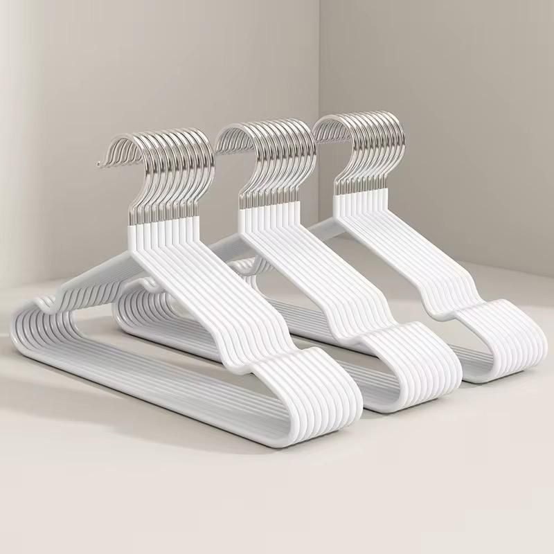 Set of 10 heavy-duty white double layer clothes hangers with anti-slip hooks