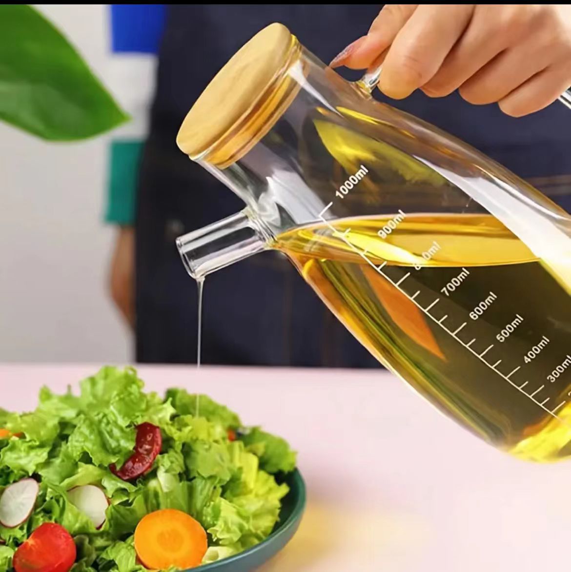 1000ml Glass Oil Jar With Bamboo Lid